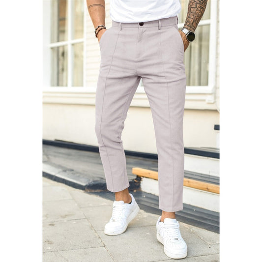 Men's Solid Color Cotton Pants with Defined Crease