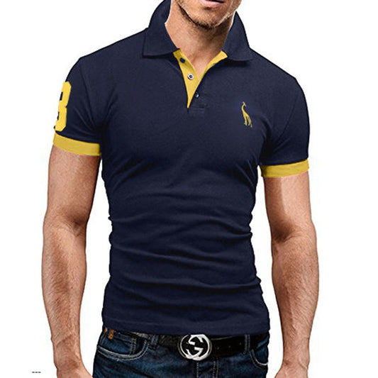 Men's Slim Fit Polo Shirt: Deer Embroidery, Casual Style